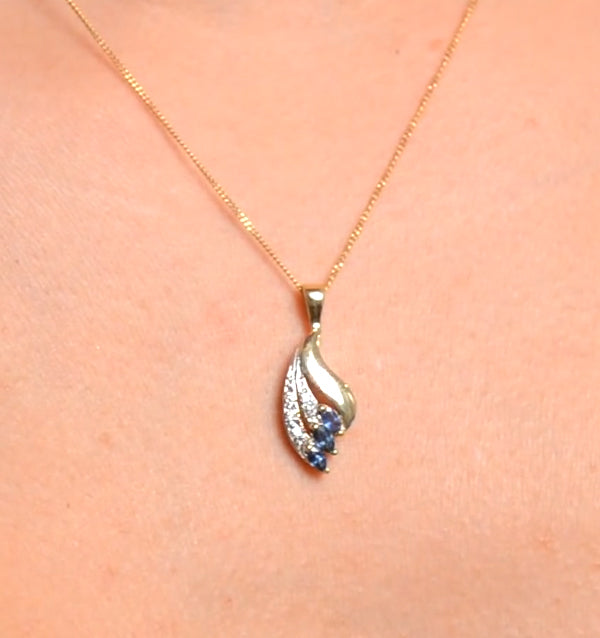 Sapphire 4 x 2mm And Diamond 9K Yellow Gold Pendant Necklace